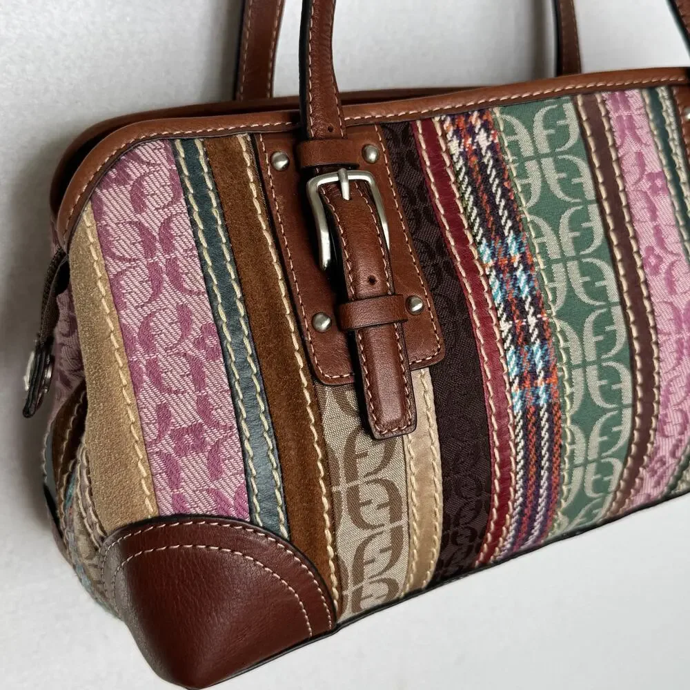 Fossil Signature Patchwork Double Handle Satchel Bag NWT Y2K Multicolor